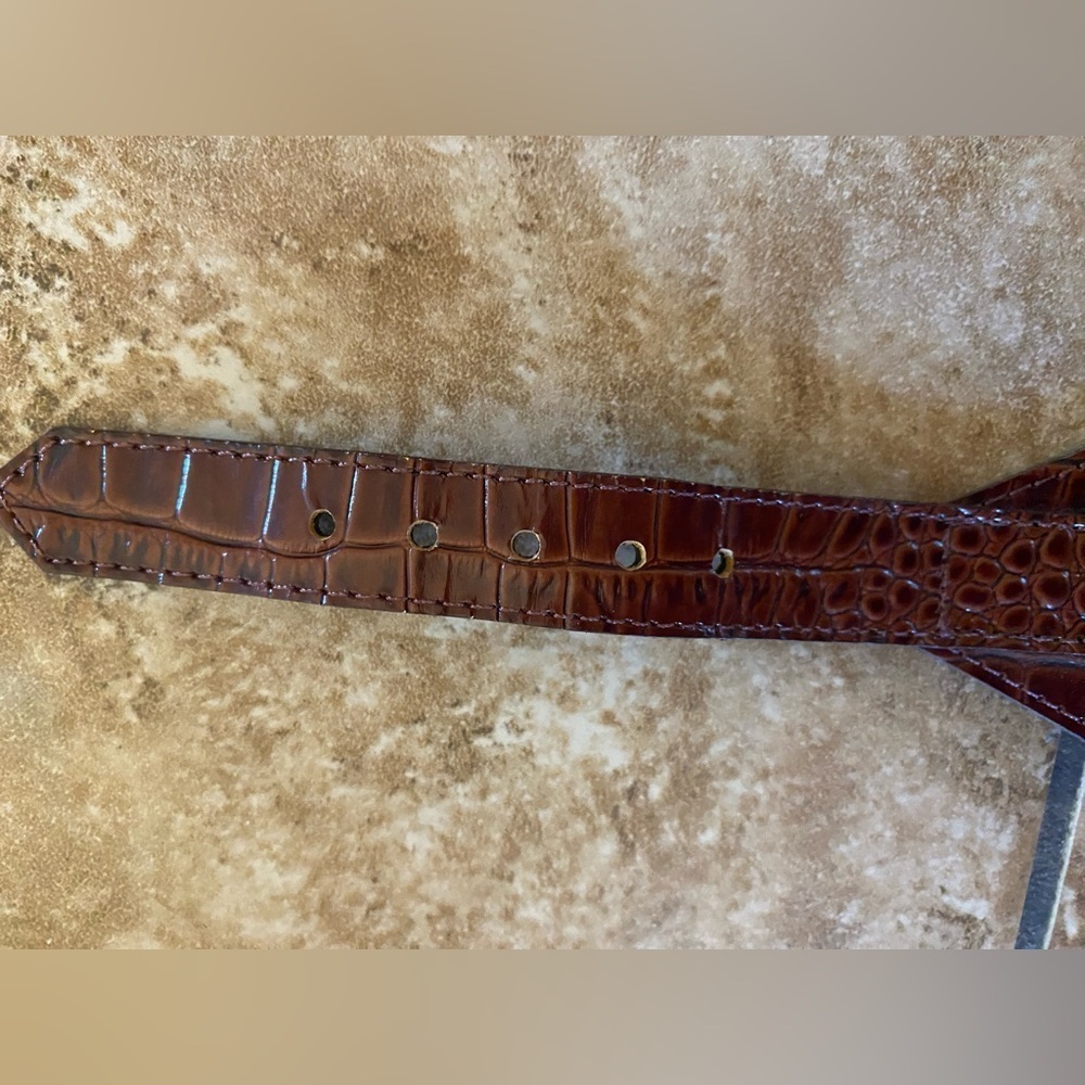 Vintage LES CREATIONS ELITE brown textured leather belt SZ 36 silver buckle Y2K - Picture 13 of 15